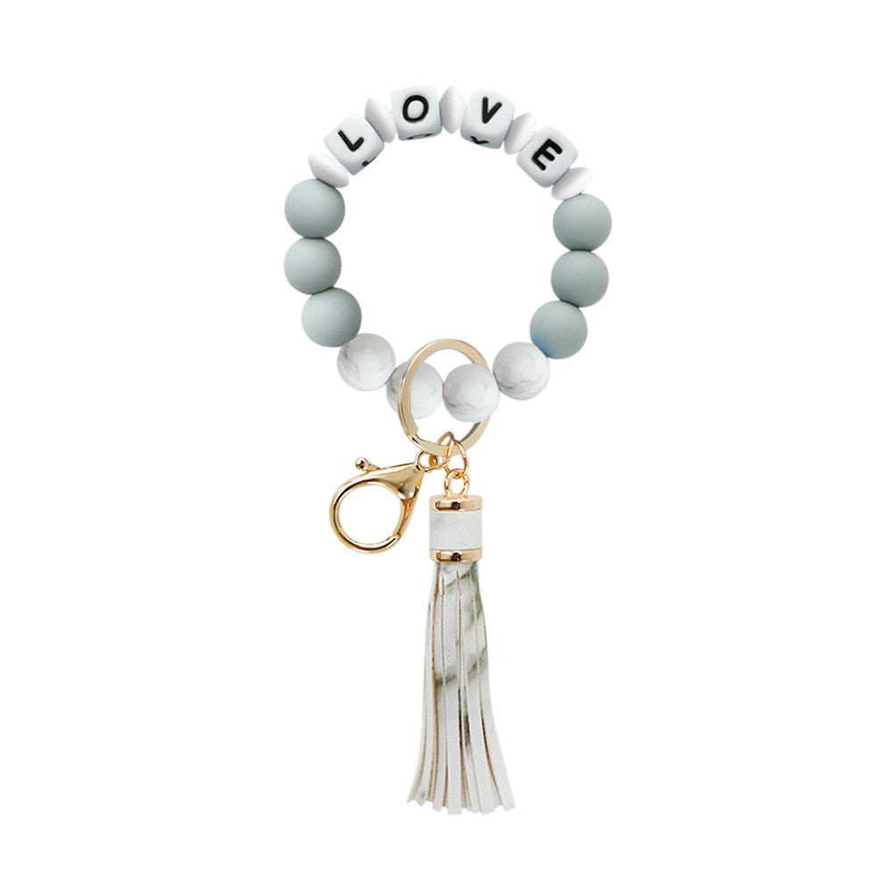 Wholesale Silicone Wrist Handmade Beaded Leather Tassel Bracelet Keychains
